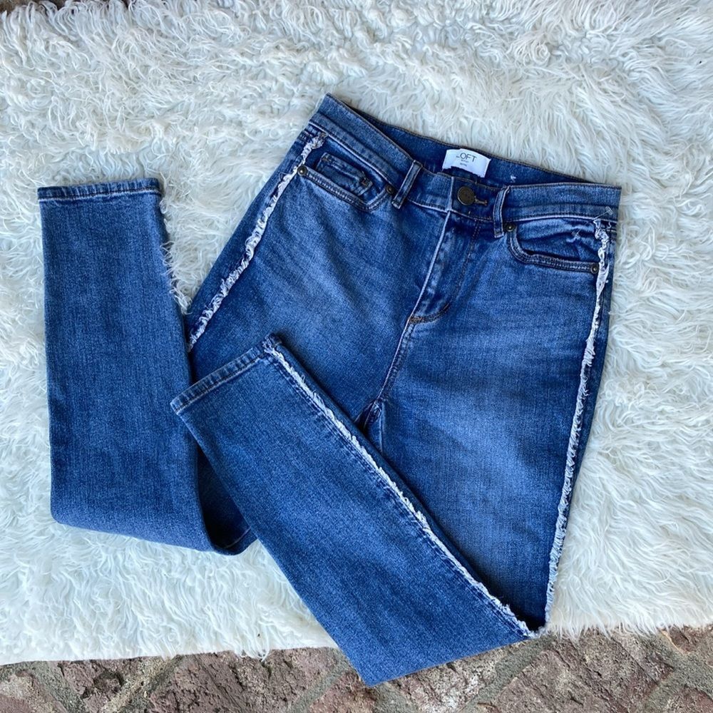 Loft Outlet Petite High Rise Five Pocket Skinny Side Fringe Jeans Size 00